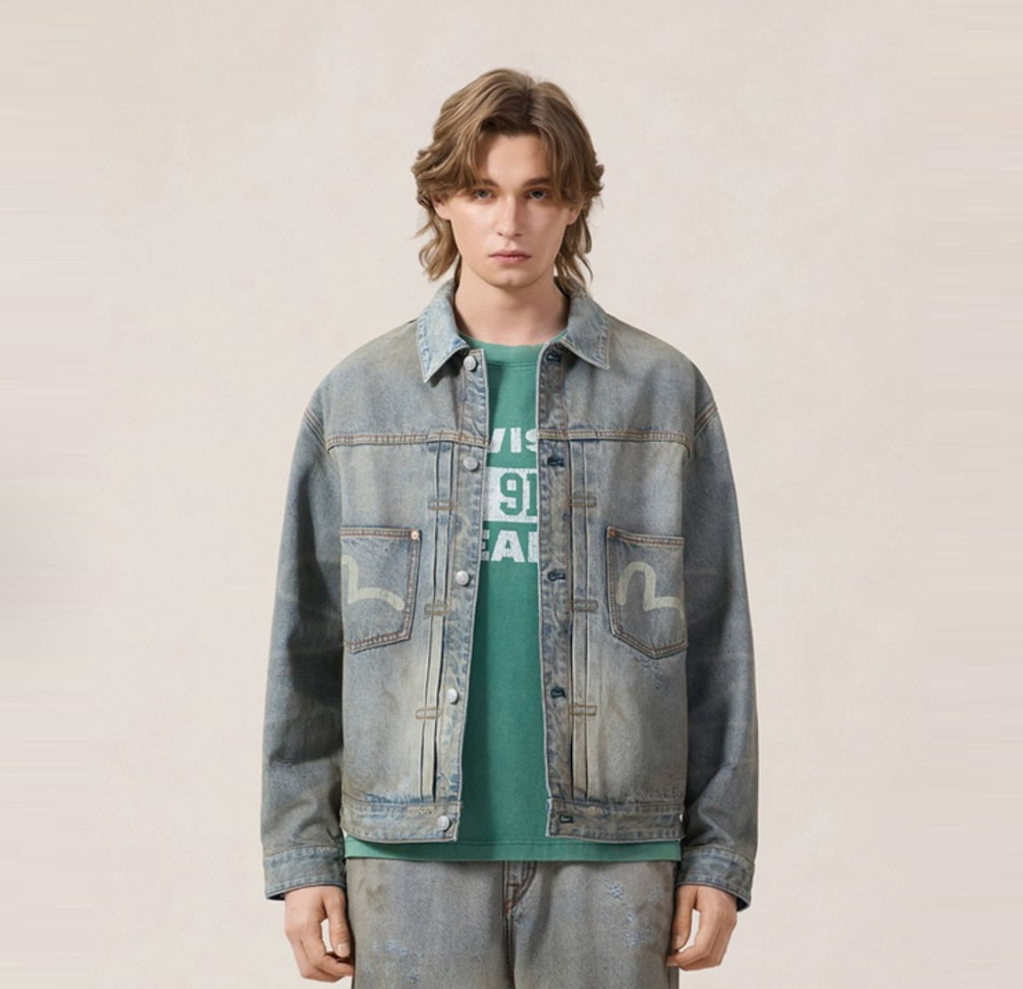  Áo Evisu Washed Seagull Denim Jacket 'Indigo' 