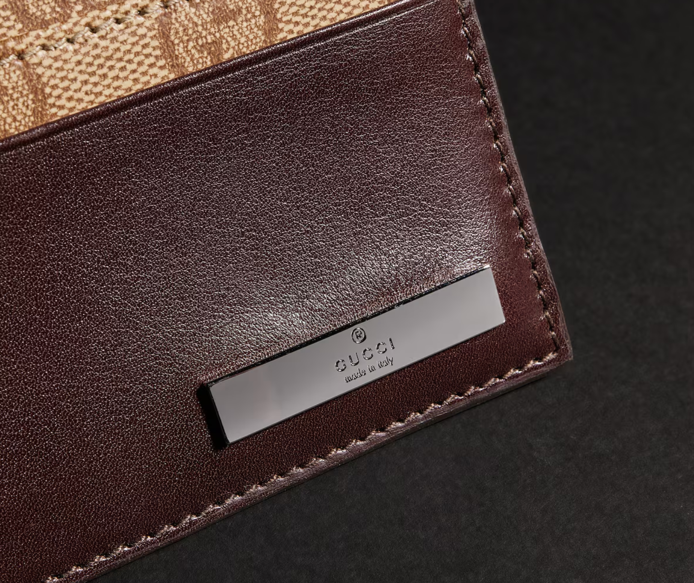  Ví Gucci Card Case With Metal Tag 'Brown' 