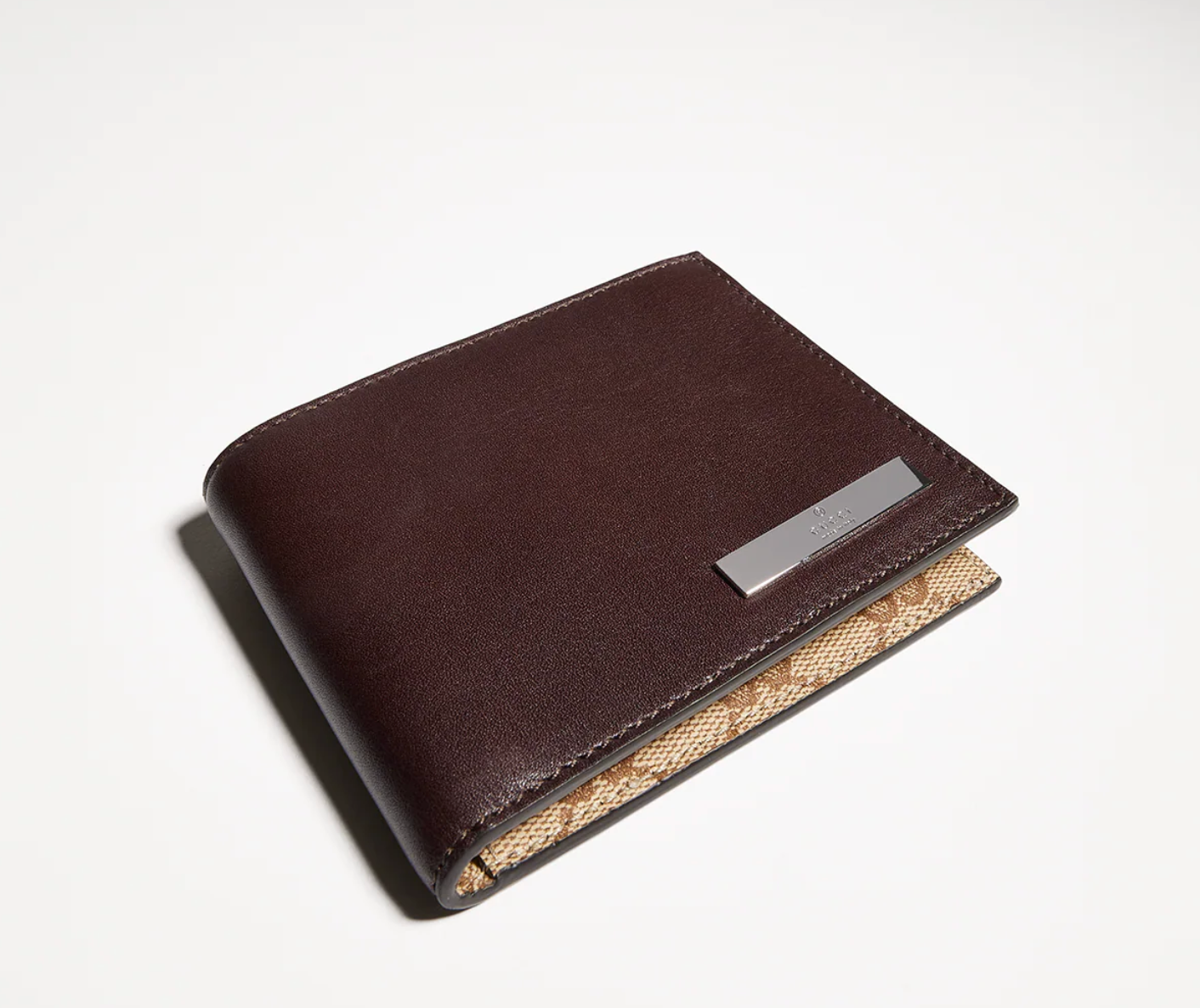  Ví Nam Gucci Bi-Fold Wallet With Metal Tag 'Brown' 