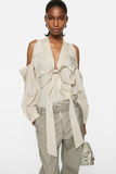  Áo Nữ Acne Cut-out Blouse With Bow 'Light Beige' 