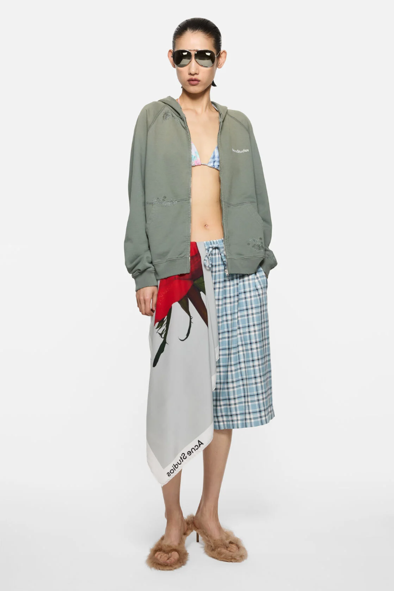  Áo Nữ Acne SS26 Mended Fleece Hoodie 'Slate Gret' 