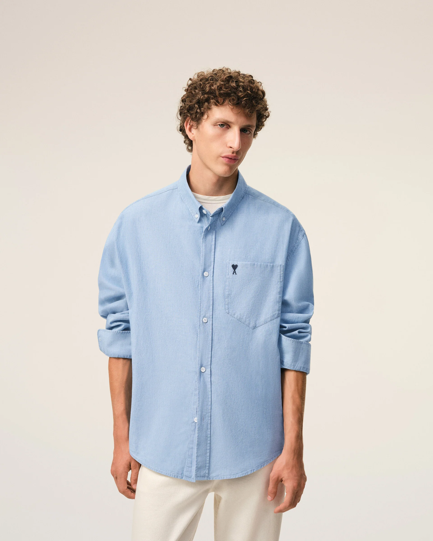  Áo Ami De Coeur  Boxy Embroidered Shirt 'Blue' 