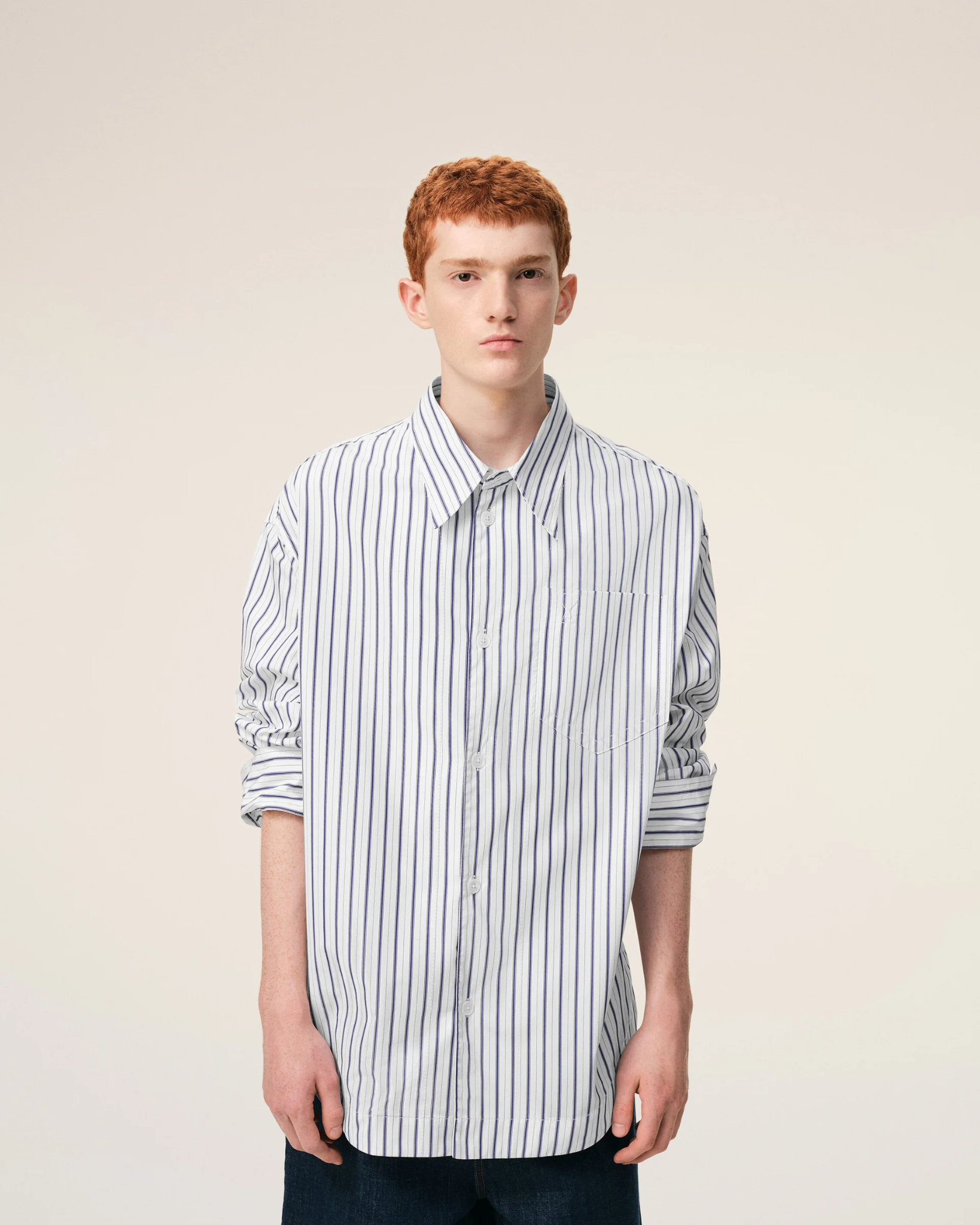  Áo Ami De Coeur Striped Cotton Wide Shirt 'White' 