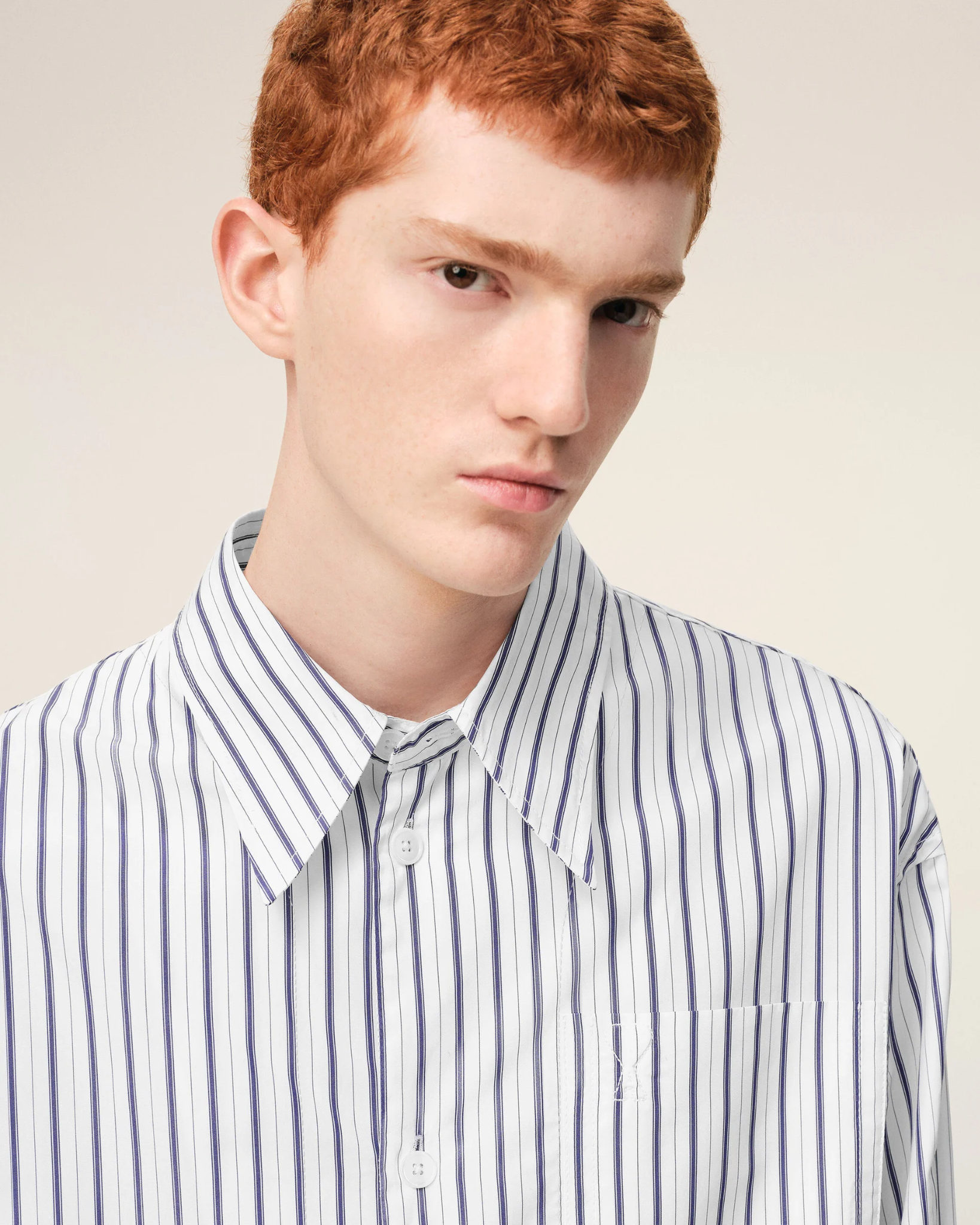  Áo Ami De Coeur Striped Cotton Wide Shirt 'White' 
