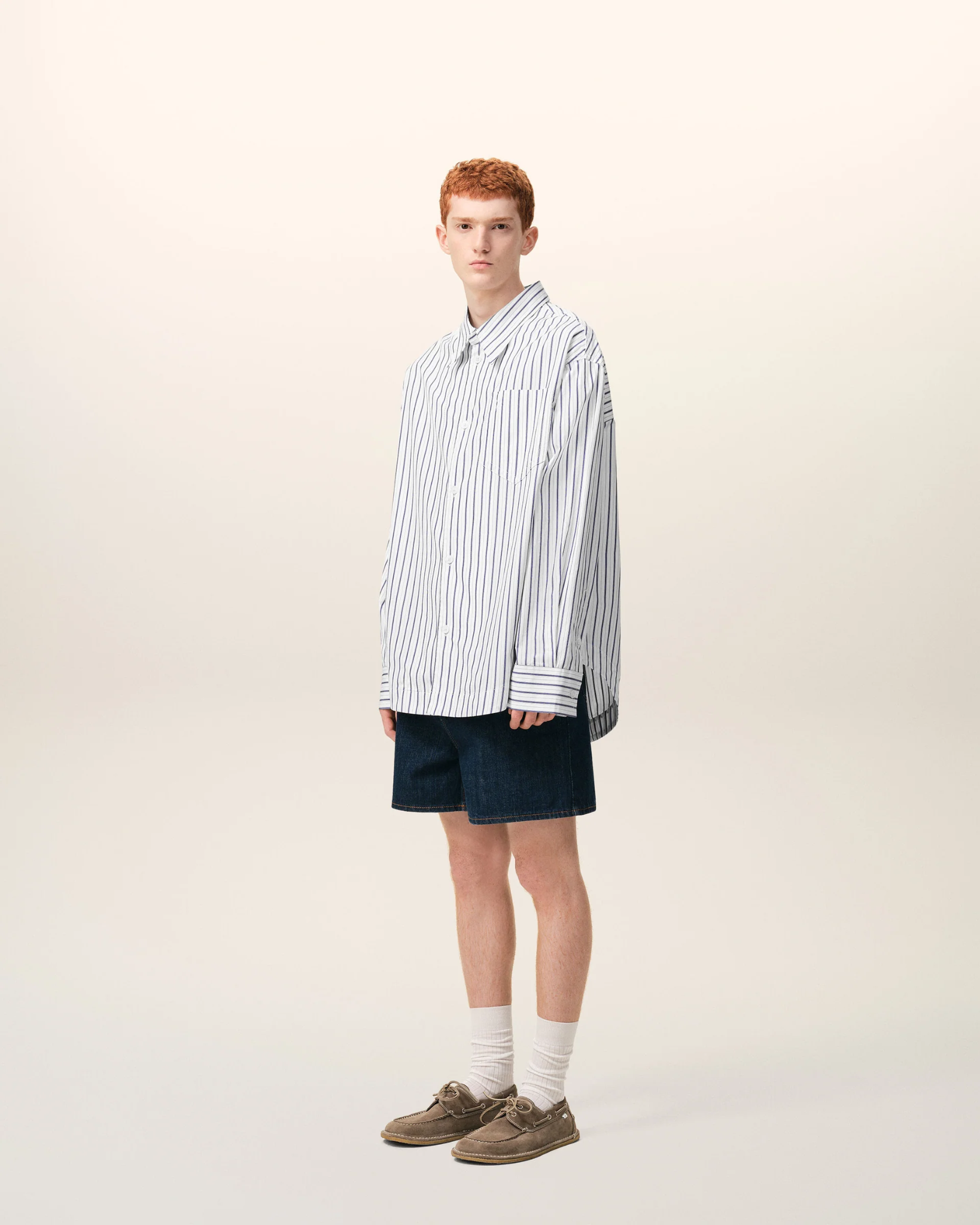 Áo Ami De Coeur Striped Cotton Wide Shirt 'White' 