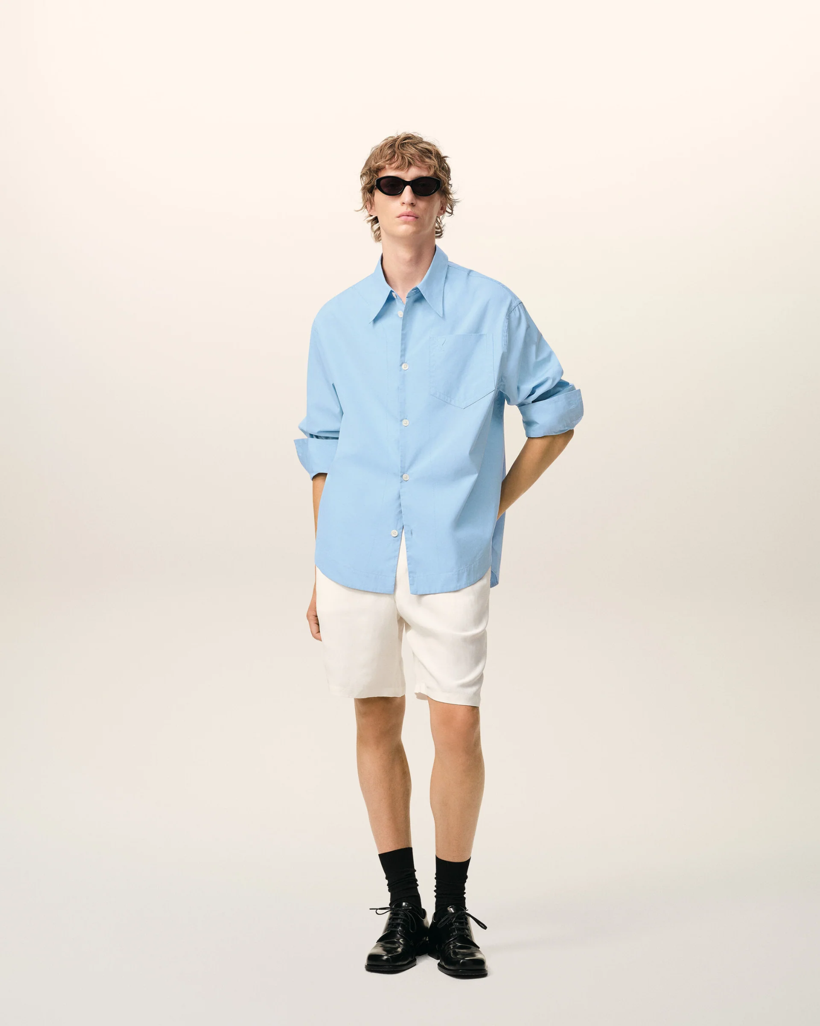  Áo Ami De Coeur Wide Sharp Collar Shirt 'Blue' 