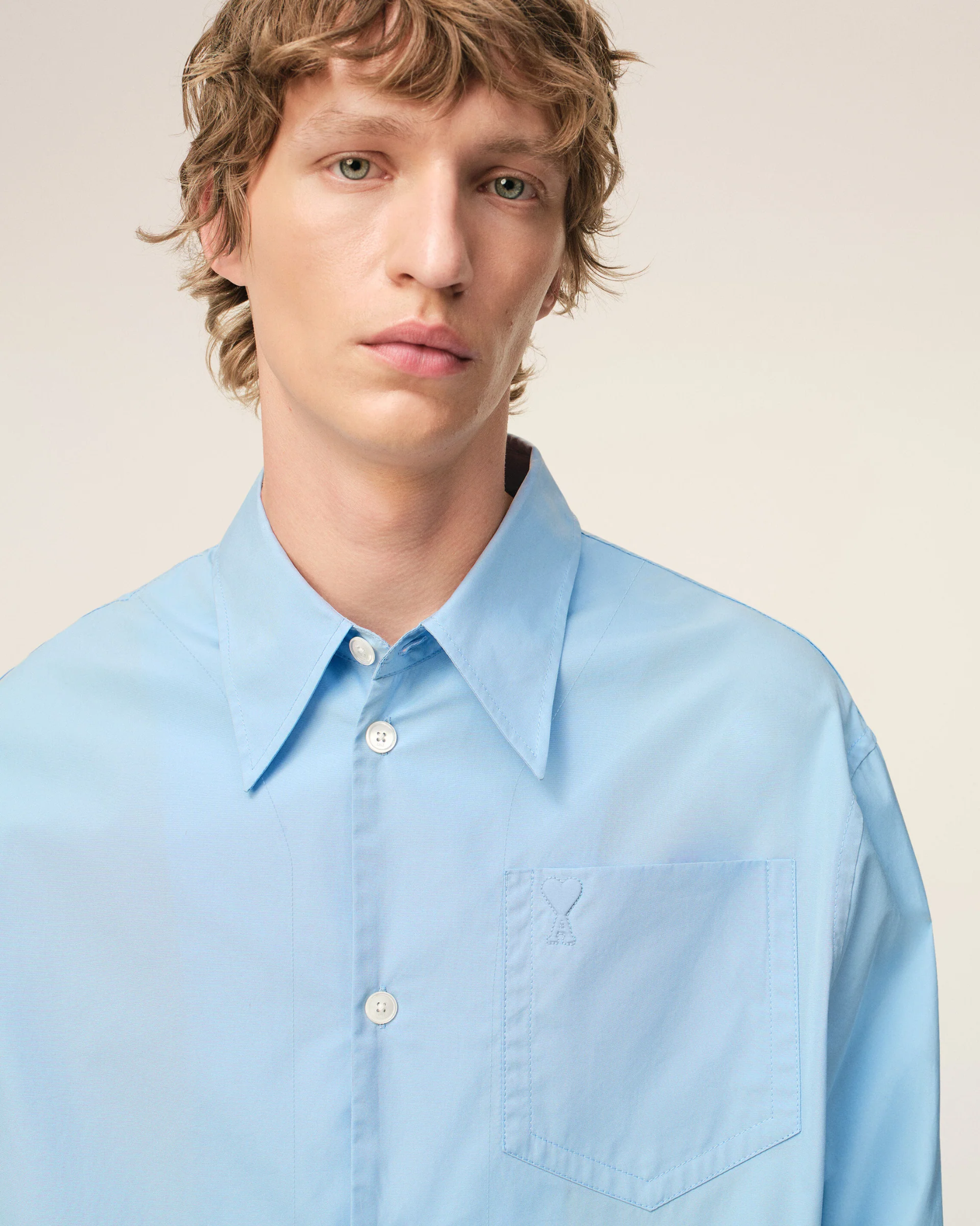  Áo Ami De Coeur Wide Sharp Collar Shirt 'Blue' 