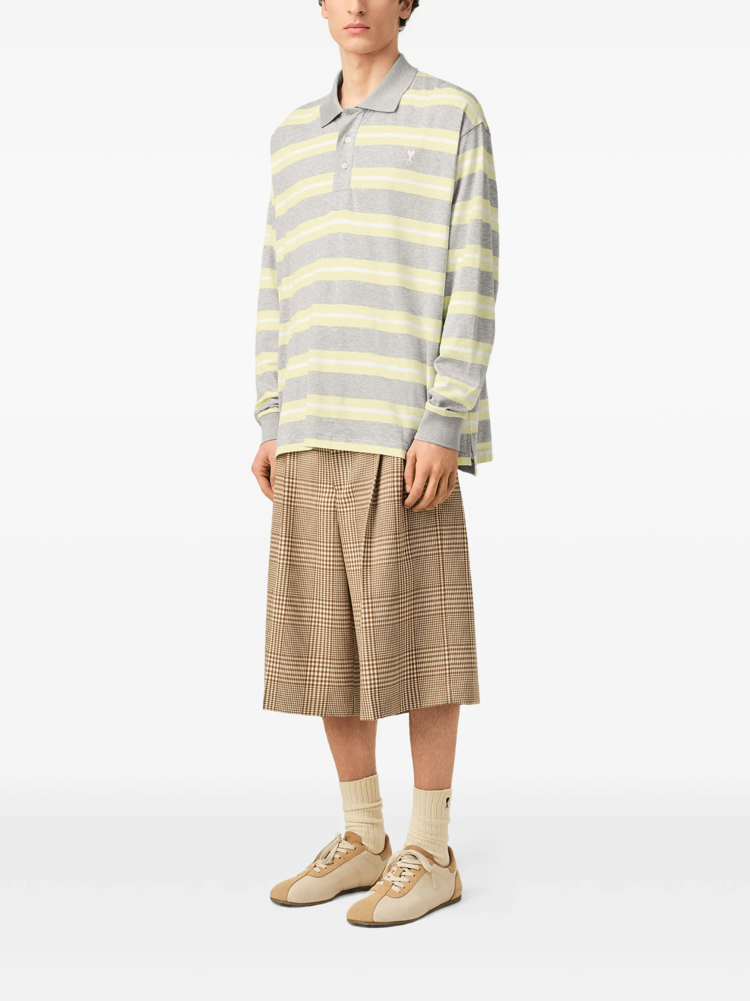  Áo Ami Strapped Cotton Polo 'Grey And Yellow' 