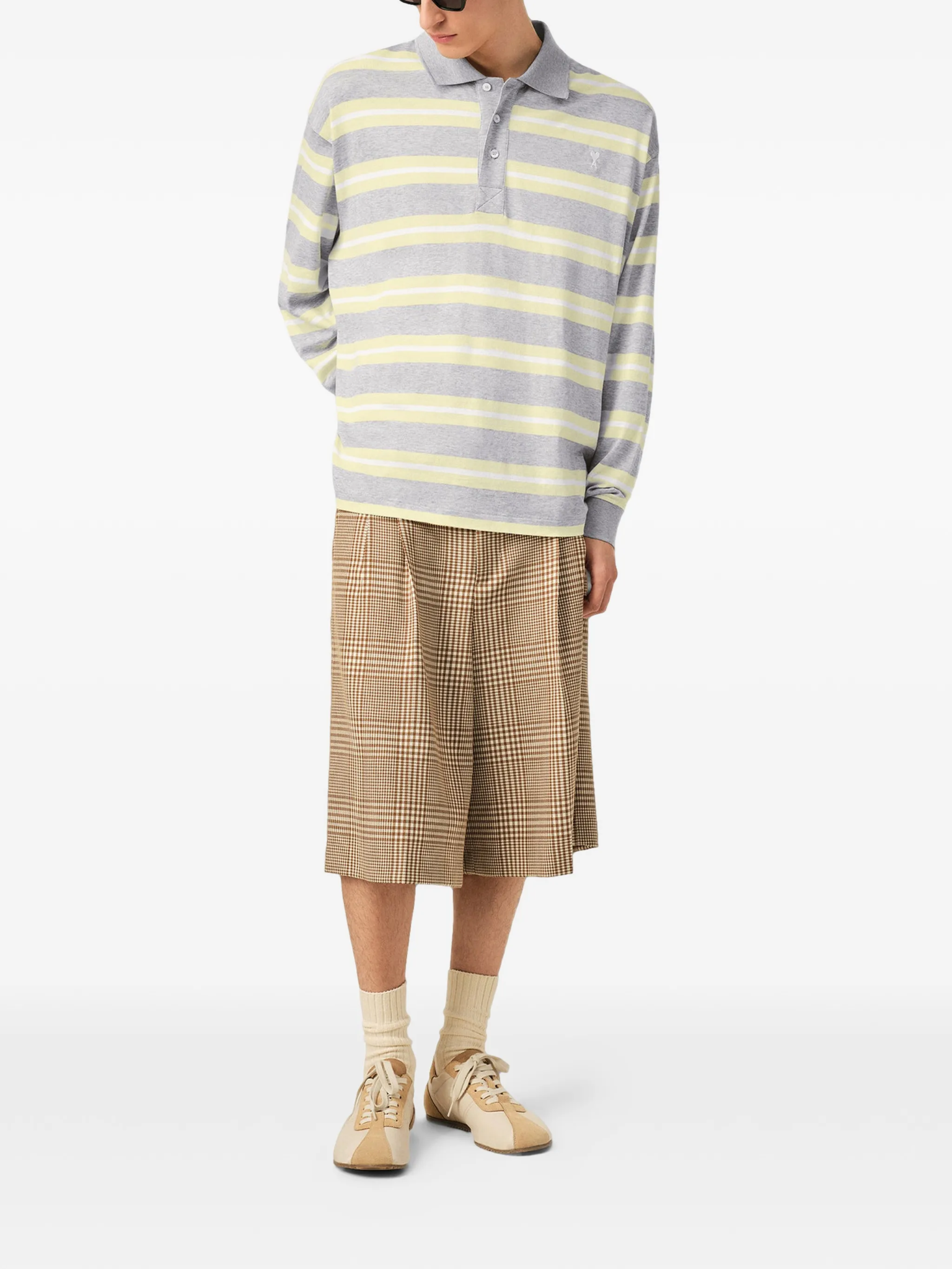  Áo Ami Strapped Cotton Polo 'Grey And Yellow' 