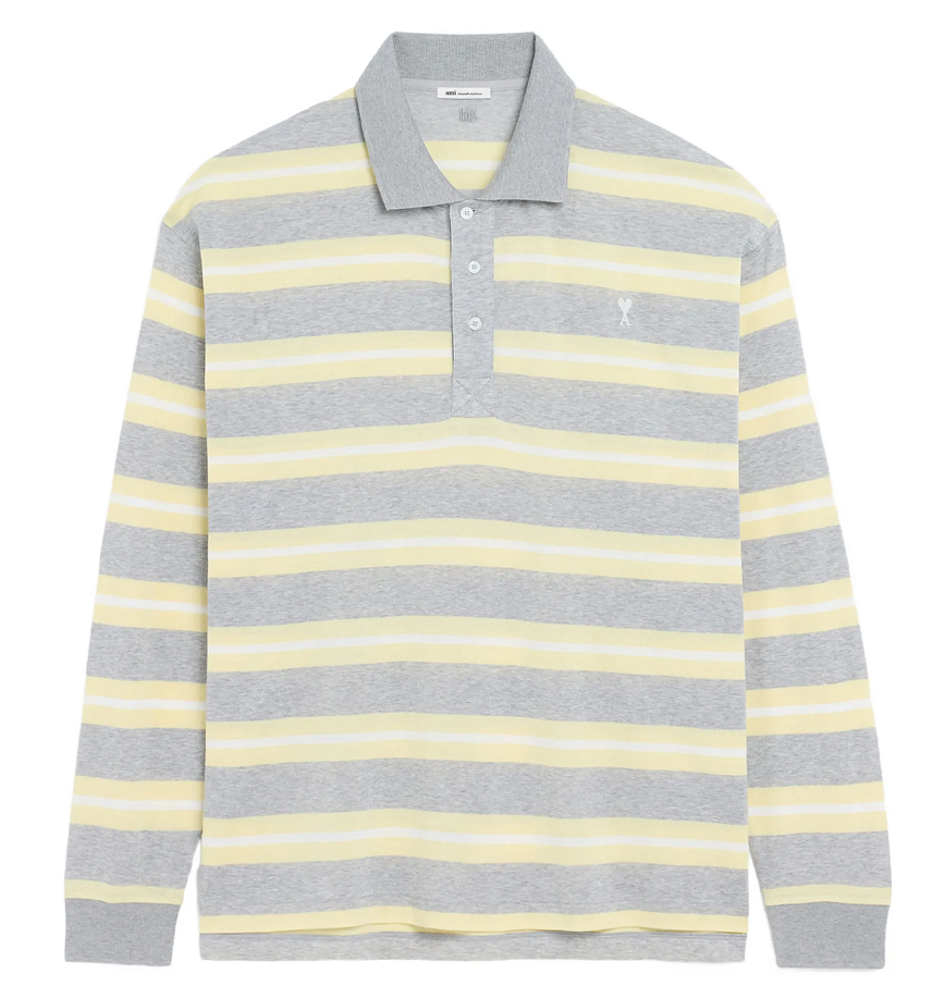  Áo Ami Strapped Cotton Polo 'Grey And Yellow' 