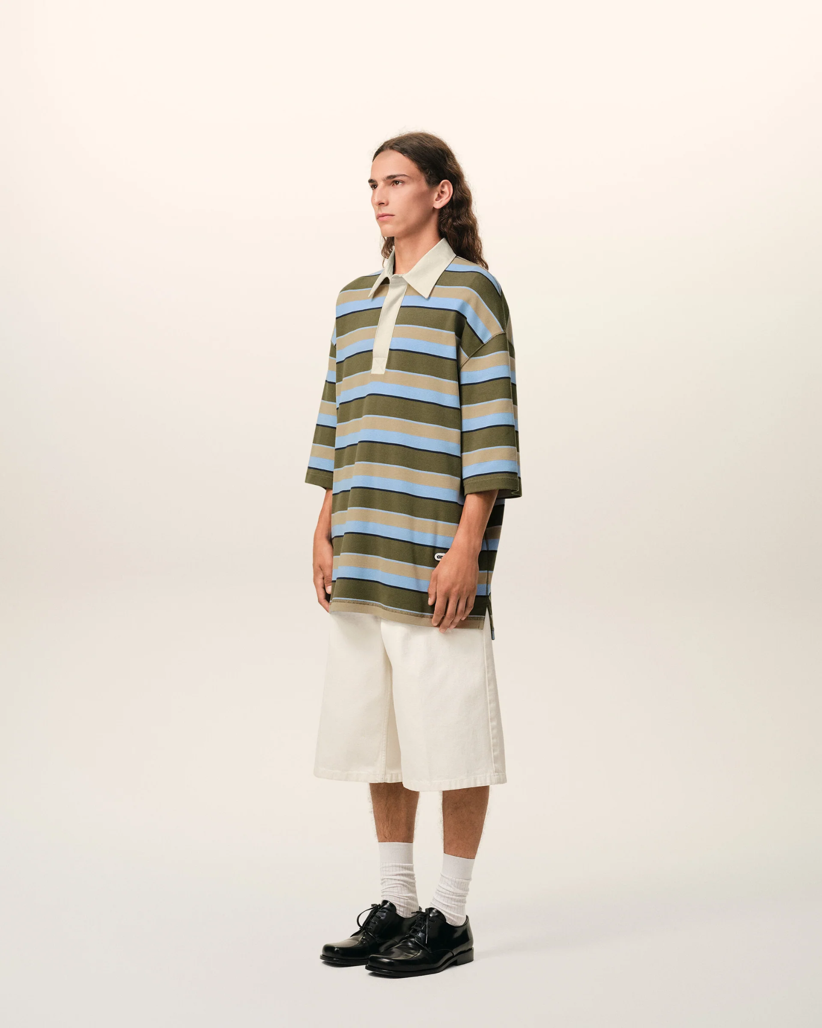  Áo Ami Striped Patch Polo 'Blue' 