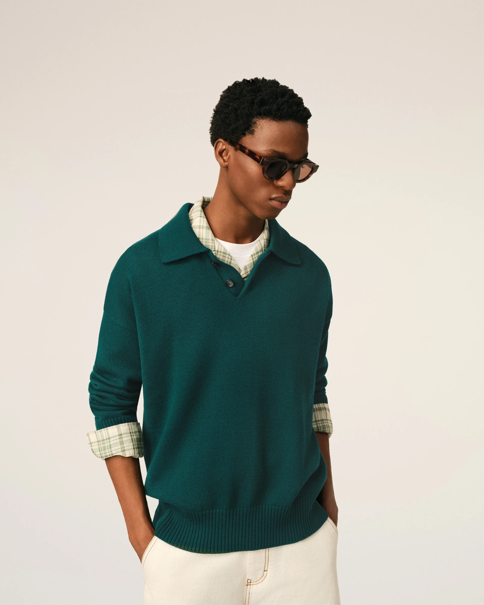  Áo Ami Wool And Cotton Boxy Polo 'Green' 