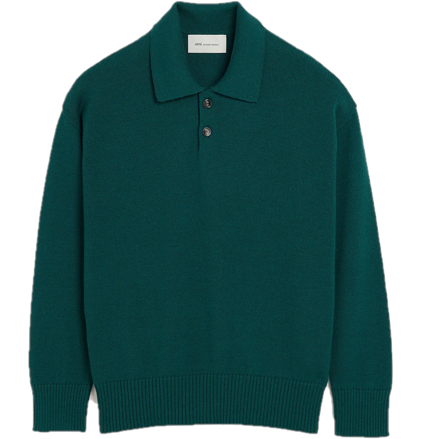  Áo Ami Wool And Cotton Boxy Polo 'Green' 