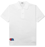  Áo CDG Play Polo Red Invader Heart Blue Emblem 'White' 