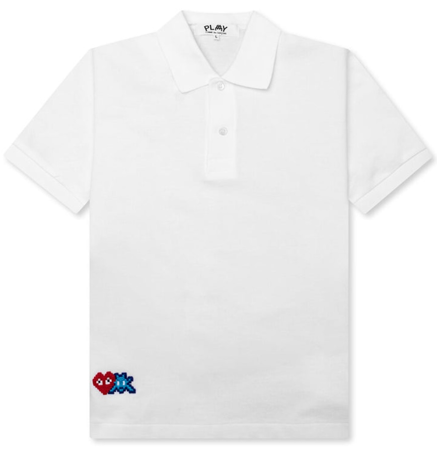  Áo CDG Play Polo Red Invader Heart Blue Emblem 'White' 