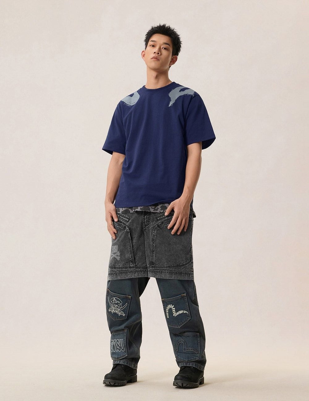  Áo Evisu Brushstroke Logo T-Shirt 'Navy' 