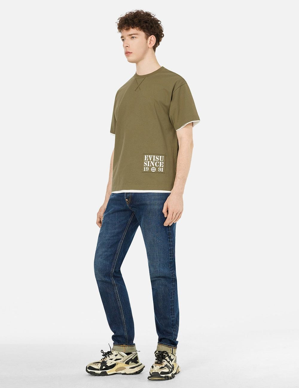  Áo Evisu Daicock Stitched Embroidery T-shirt 'Khaki' 