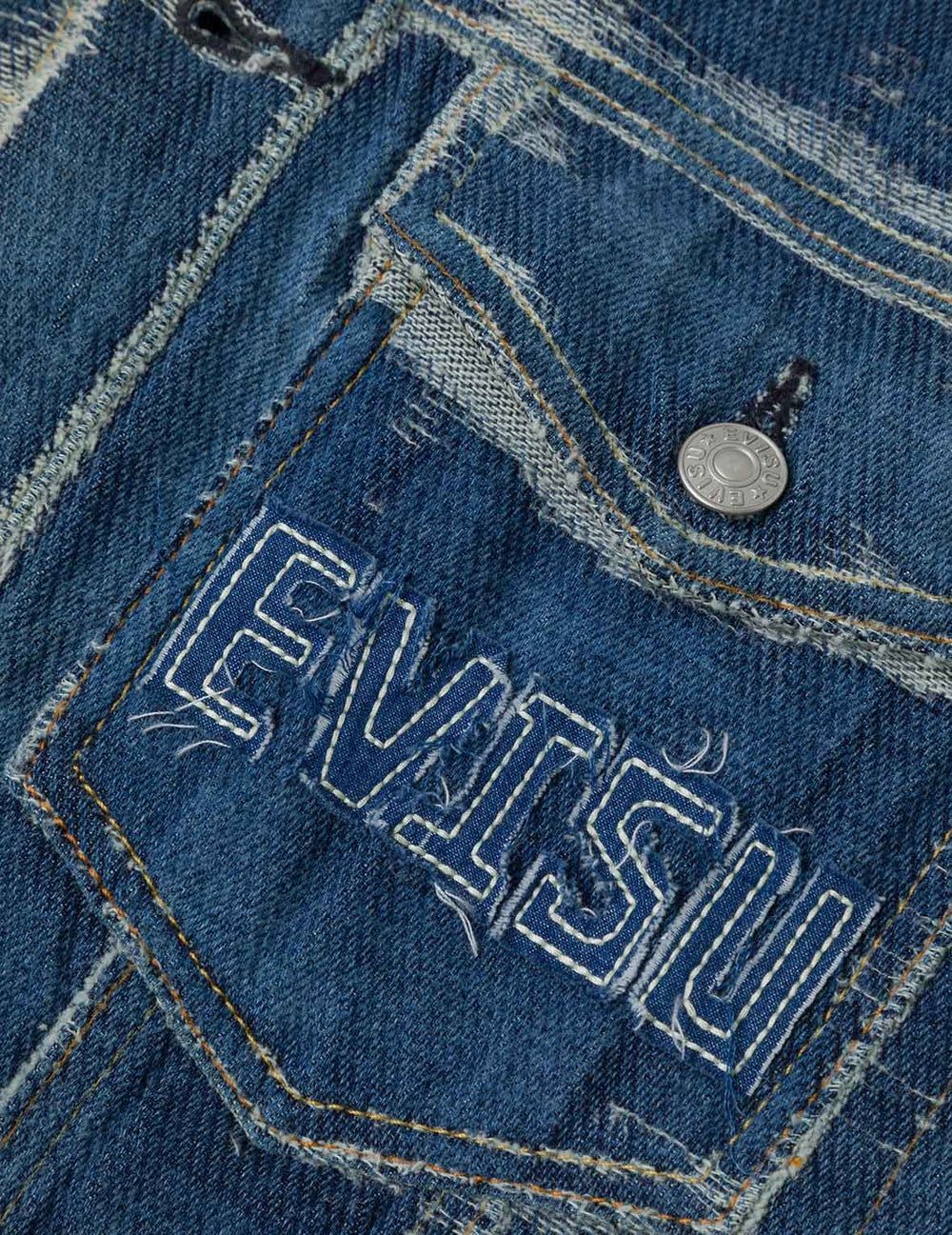  Áo Evisu Distressed Logo Seagull Jacket 'Indigo' 