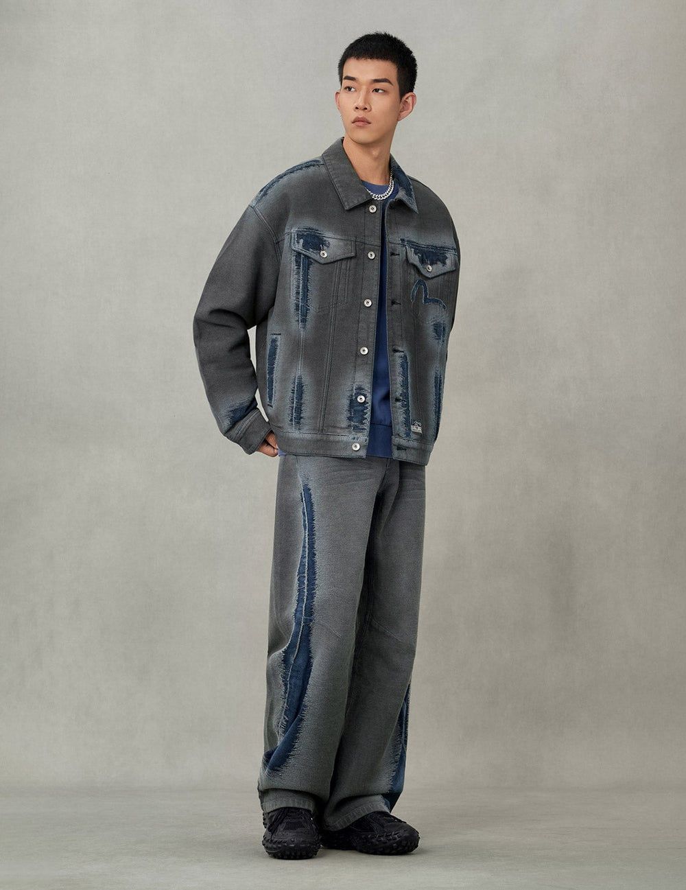  Áo Evisu Distressed Seagull Denim Jacket 'Indigo' 