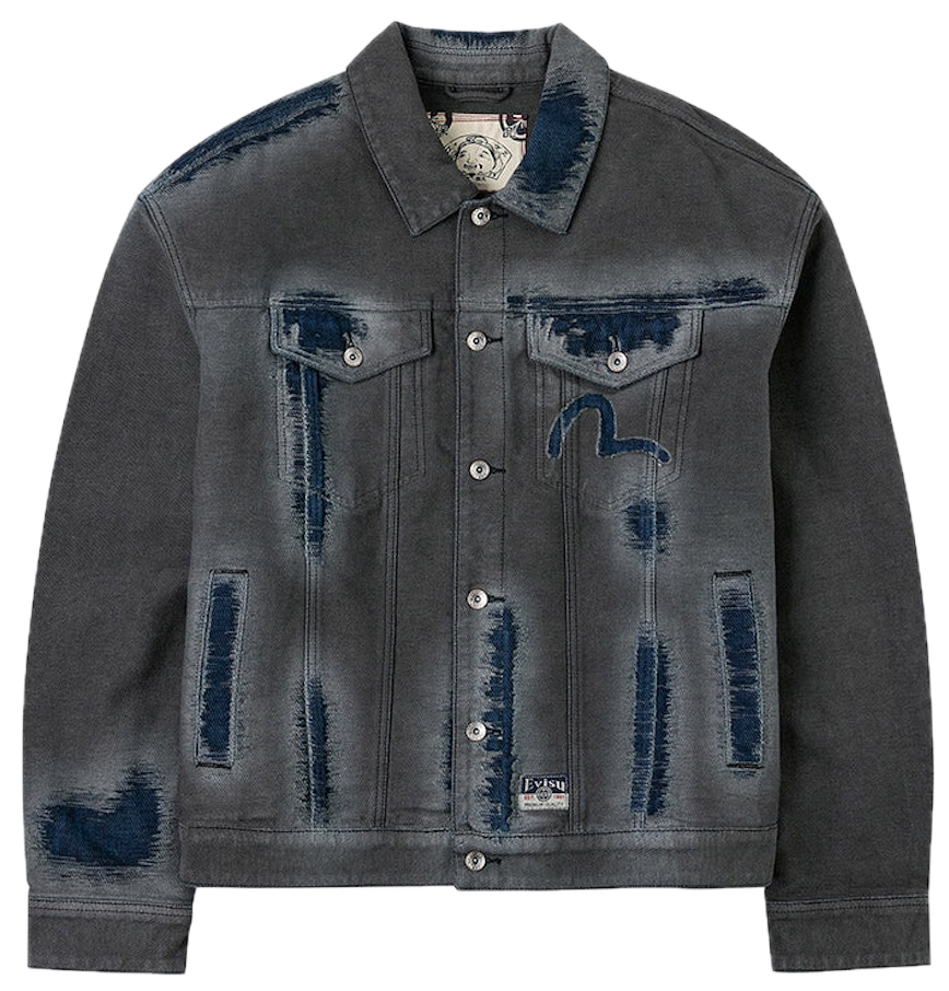  Áo Evisu Distressed Seagull Denim Jacket 'Indigo' 