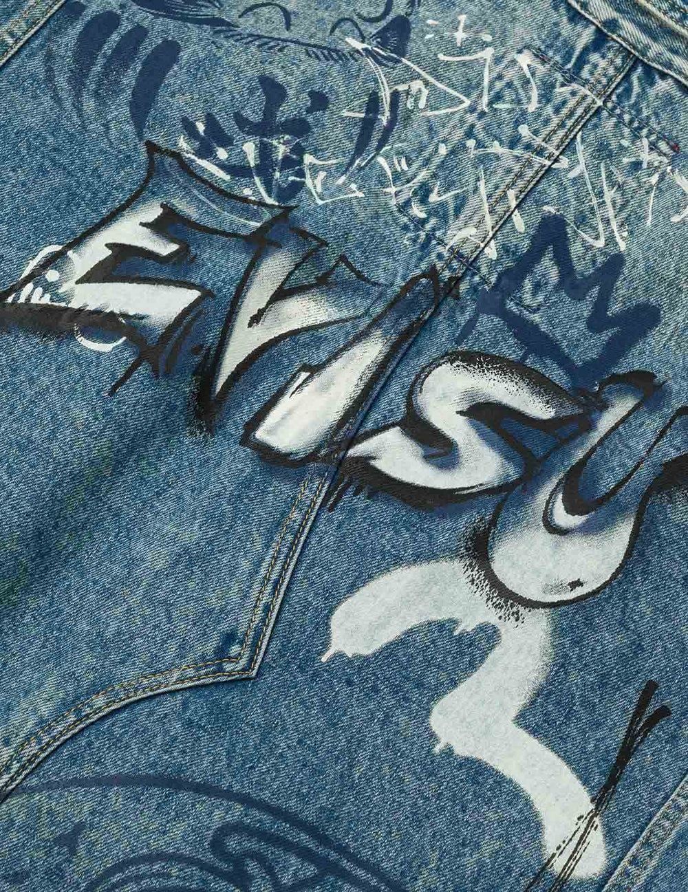  Áo Evisu Graffiti Prints Denim Jacket 'Indigo' 