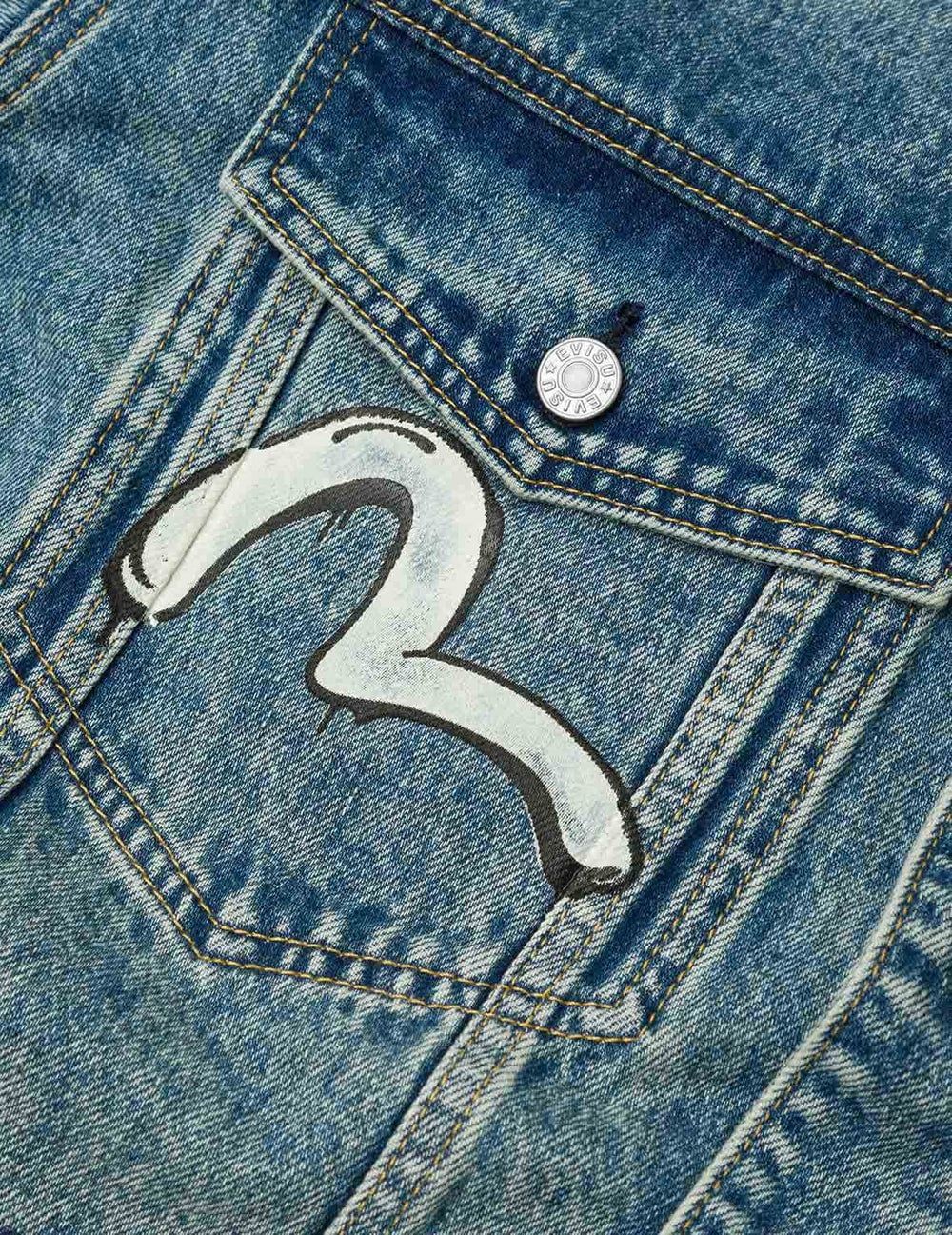  Áo Evisu Graffiti Prints Denim Jacket 'Indigo' 