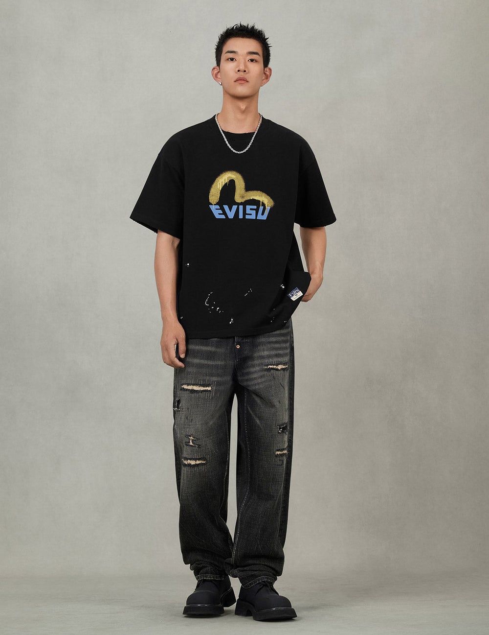  Áo Evisu Graffiti-Style Seagull T-Shirt 'Black' 