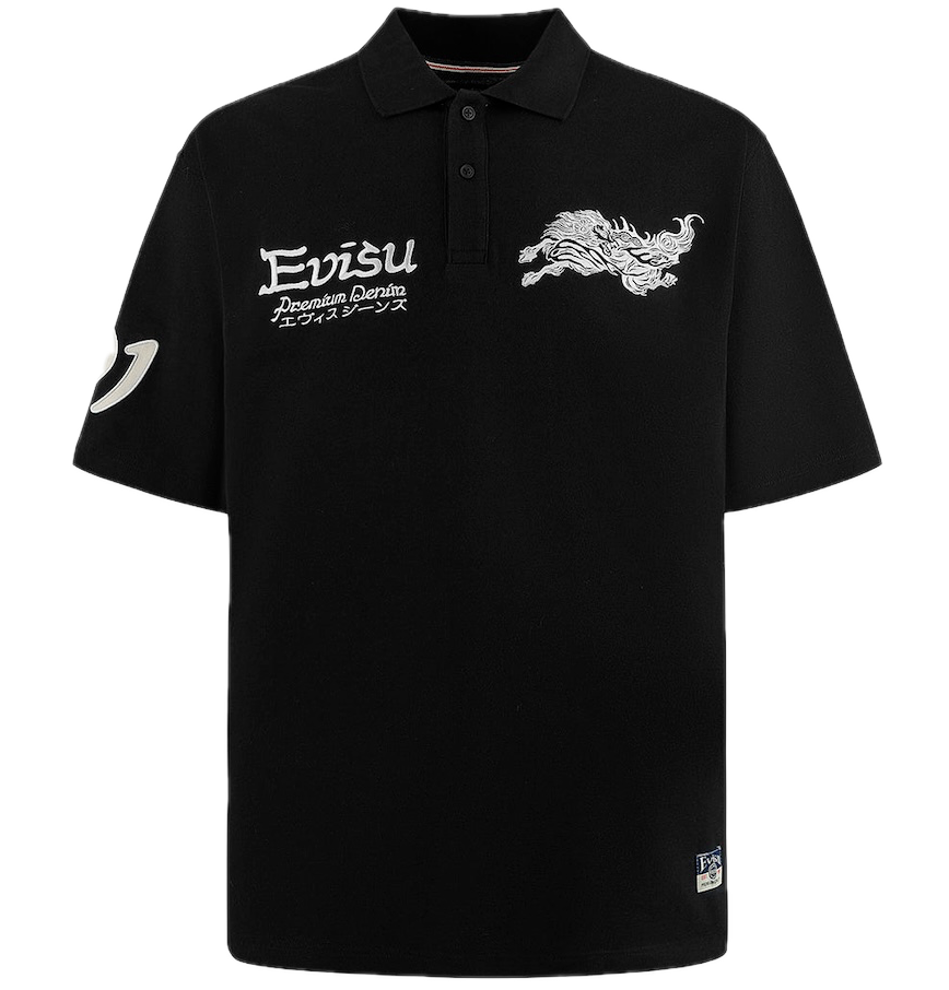  Áo Evisu Hakutaku and Logo Embroidery Polo 'Black' 