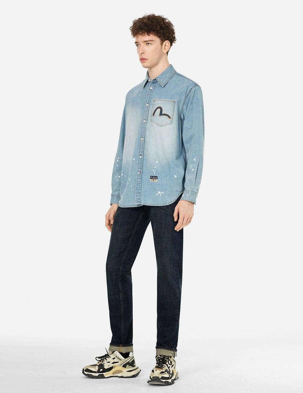  Áo Evisu Inserted Seagull Embroidery Shirt 'Indigo' 