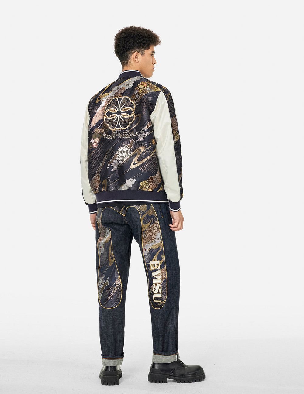  Áo Evisu Kamon Brocade Appliqué 'Navy' 