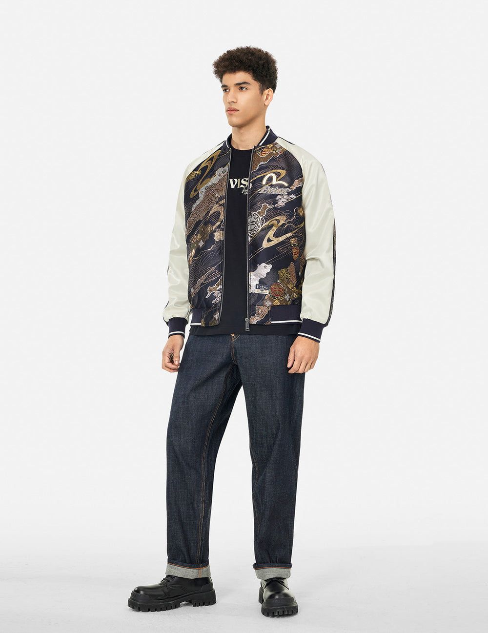  Áo Evisu Kamon Brocade Appliqué 'Navy' 