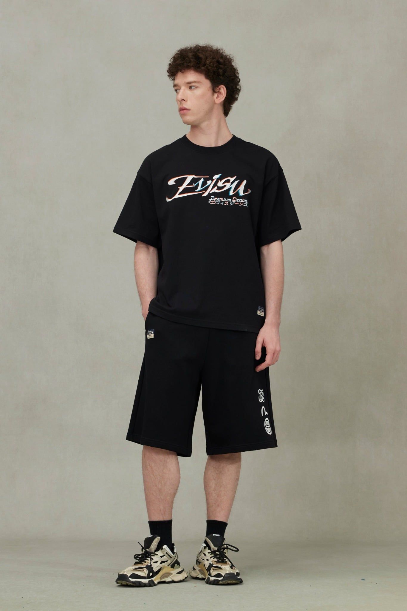  Áo Evisu Logo and Kamon Embroidery T-shirt 'Black' 