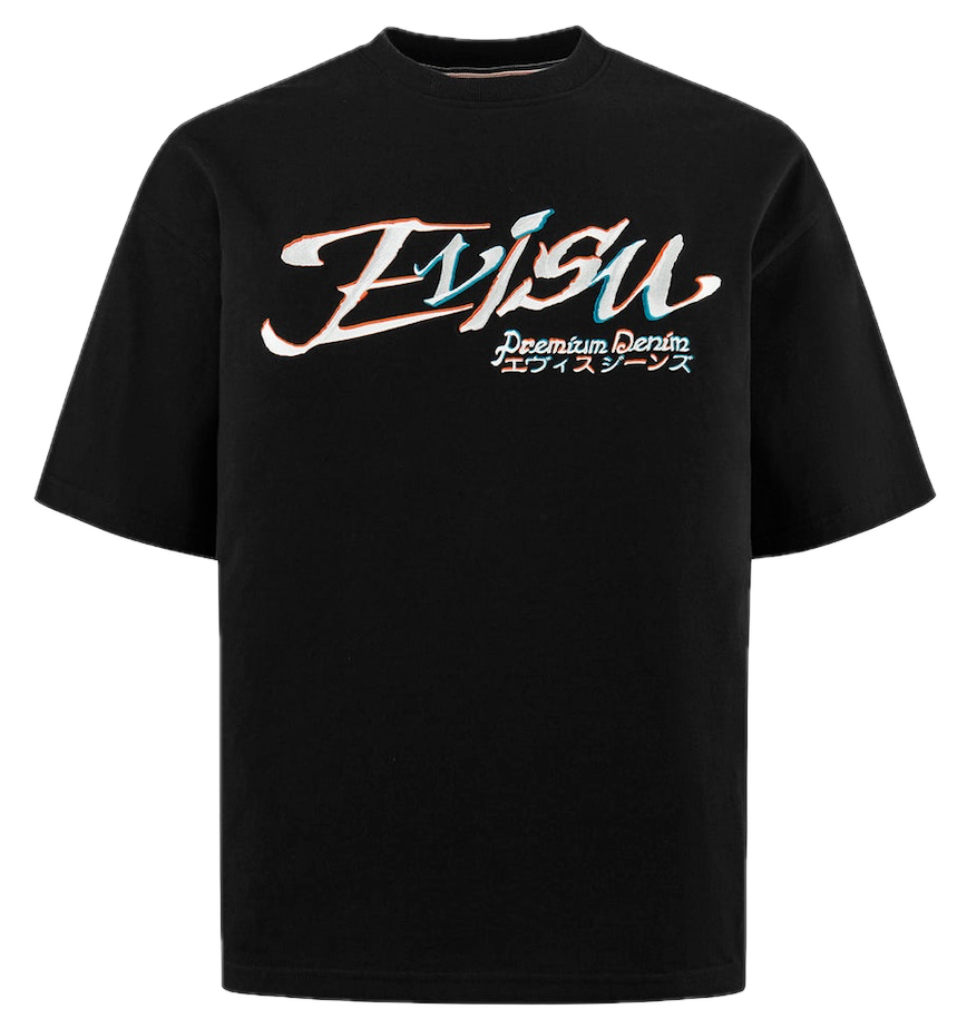  Áo Evisu Logo and Kamon Embroidery T-shirt 'Black' 