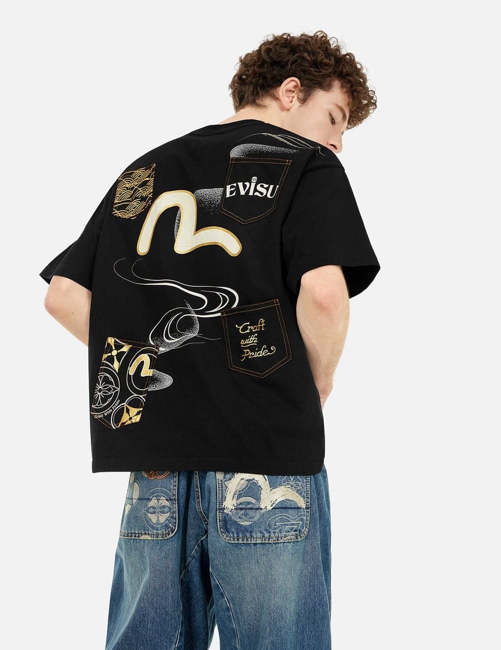  Áo Evisu Multi-Pocket and Multi-Print T-shirt 'Black' 