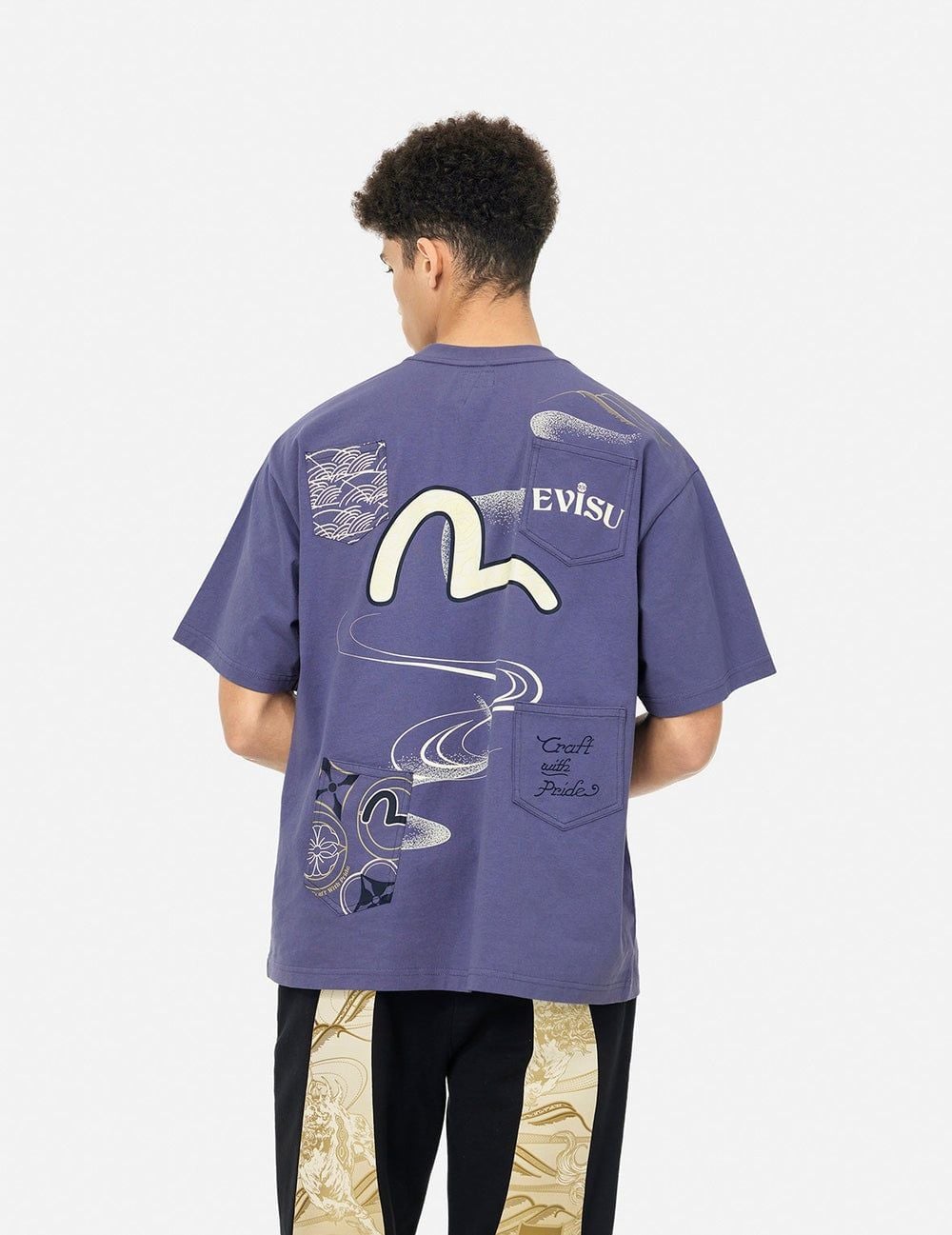  Áo Evisu Multi-Pocket and Multi-Print T-shirt 'Purple' 