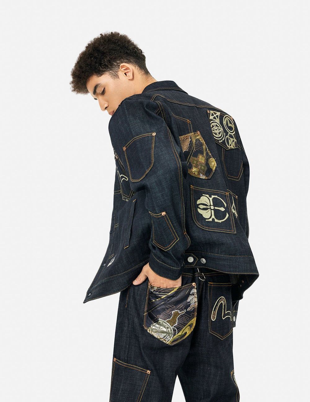  Áo Evisu Multi-Pocket with Brocade Patch 'Indigo' 
