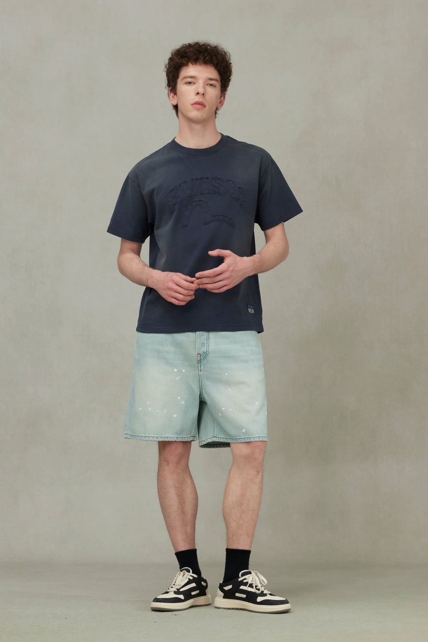  Áo Evisu Seagull and Logo Appliqué T-Shirt 'Navy' 