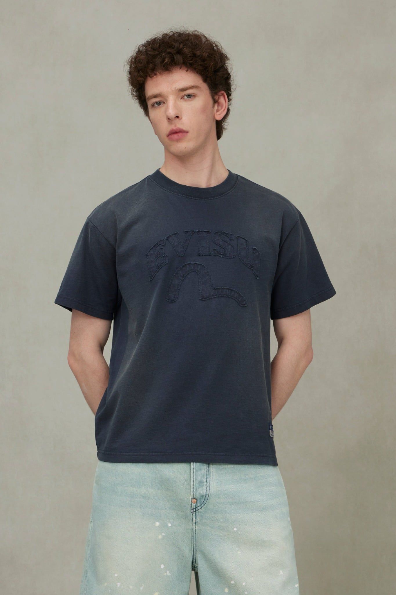  Áo Evisu Seagull and Logo Appliqué T-Shirt 'Navy' 
