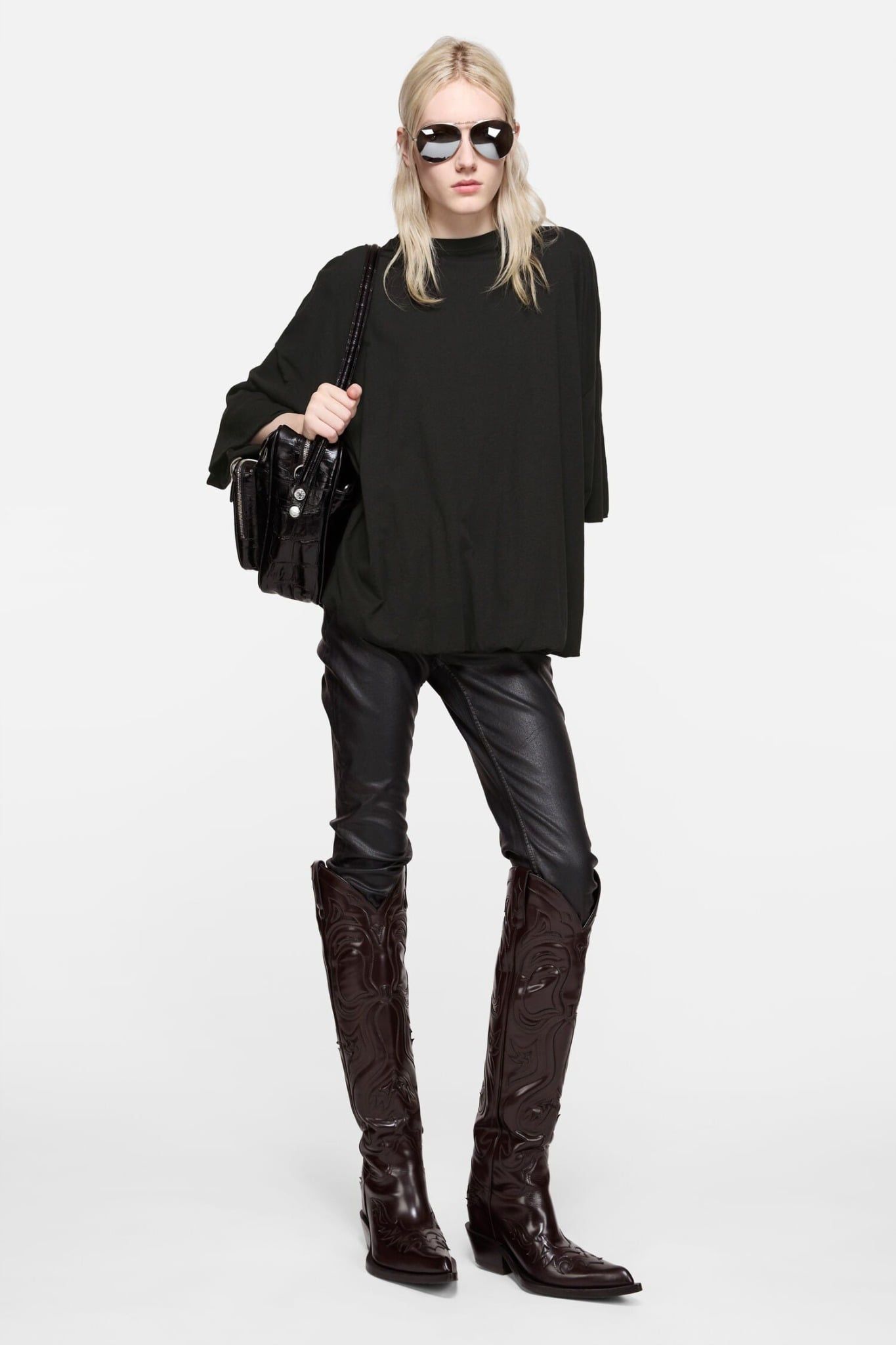  Áo Nữ Acne Gathered Logo T-shirt 'Black' 