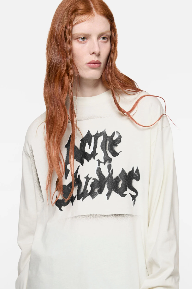  Áo Nữ Acne Gothic Logo T-shirt 'Dusty White' 