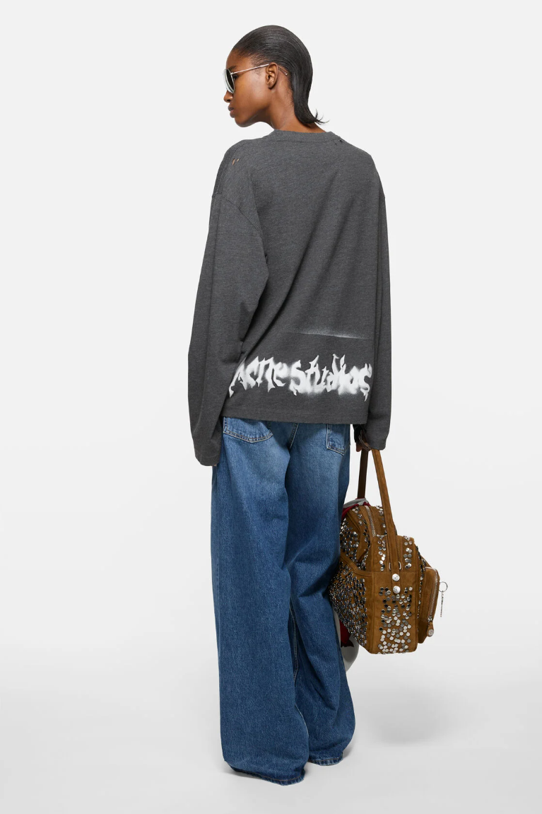 Áo Nữ Acne Gothic Logo T-shirt 'Faded Black' 