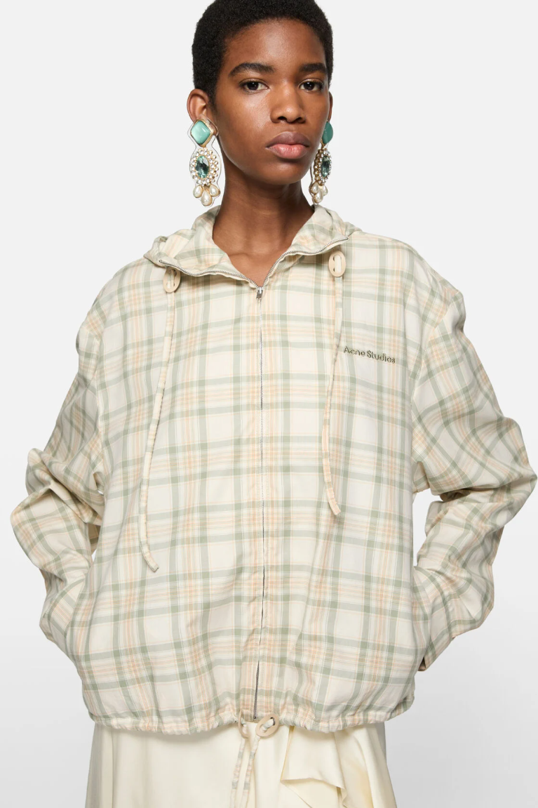  Áo Nữ Acne Hooded Check Jacket 'White' 