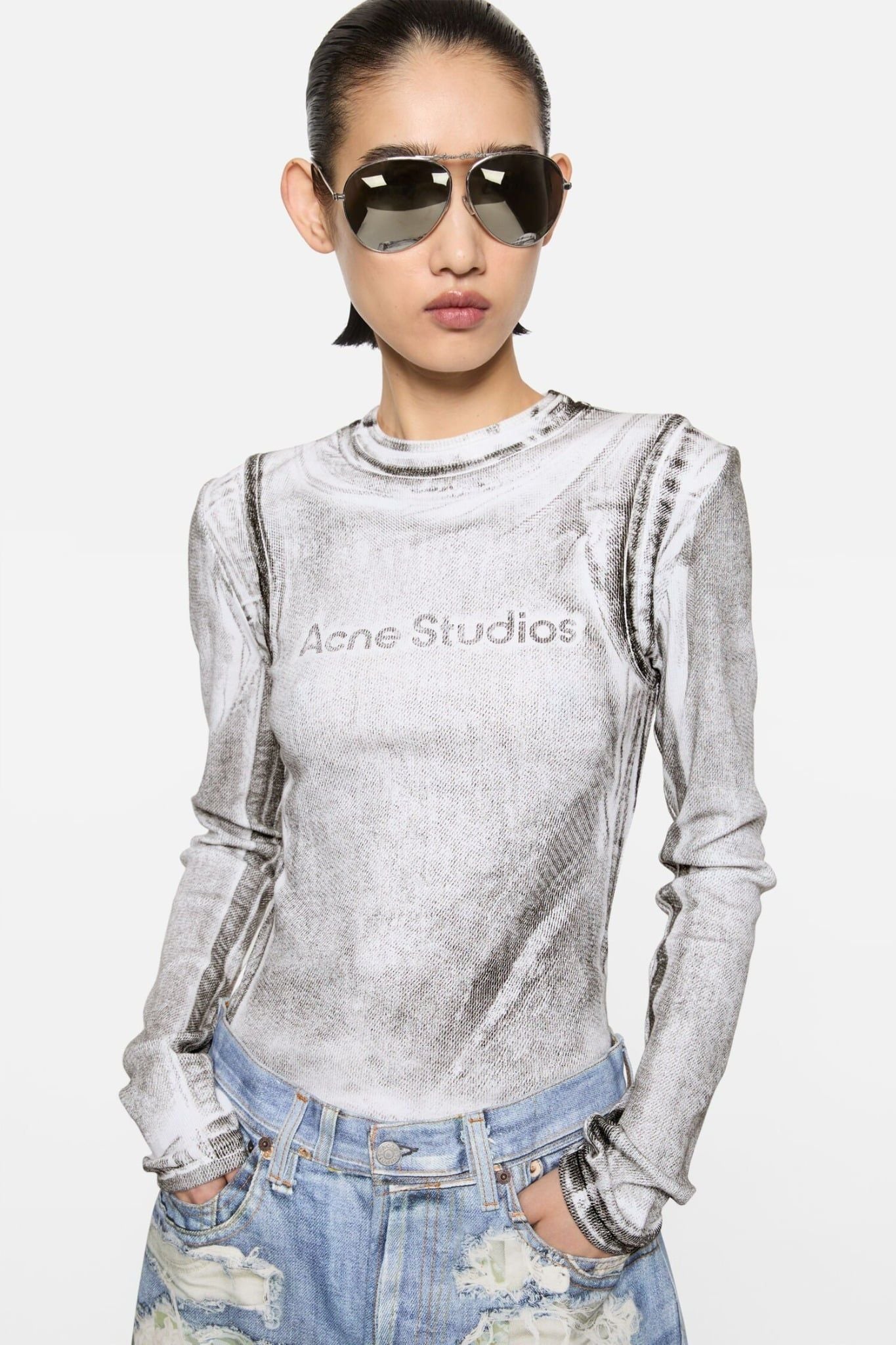  Áo Nữ Acne Layered Logo T-shirt 'Grey' 
