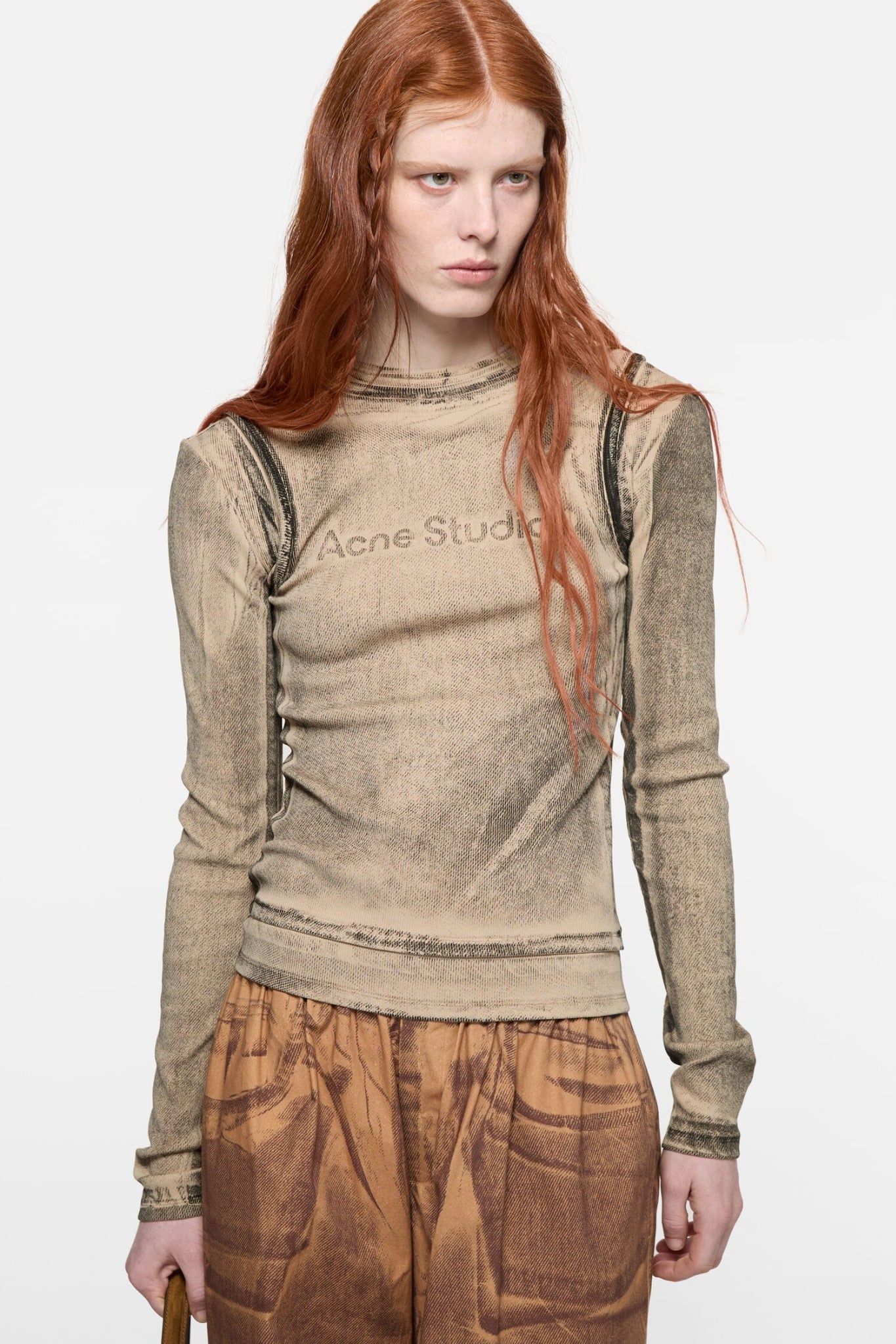  Áo Nữ Acne Layered Printed T-shirt 'Orange' 