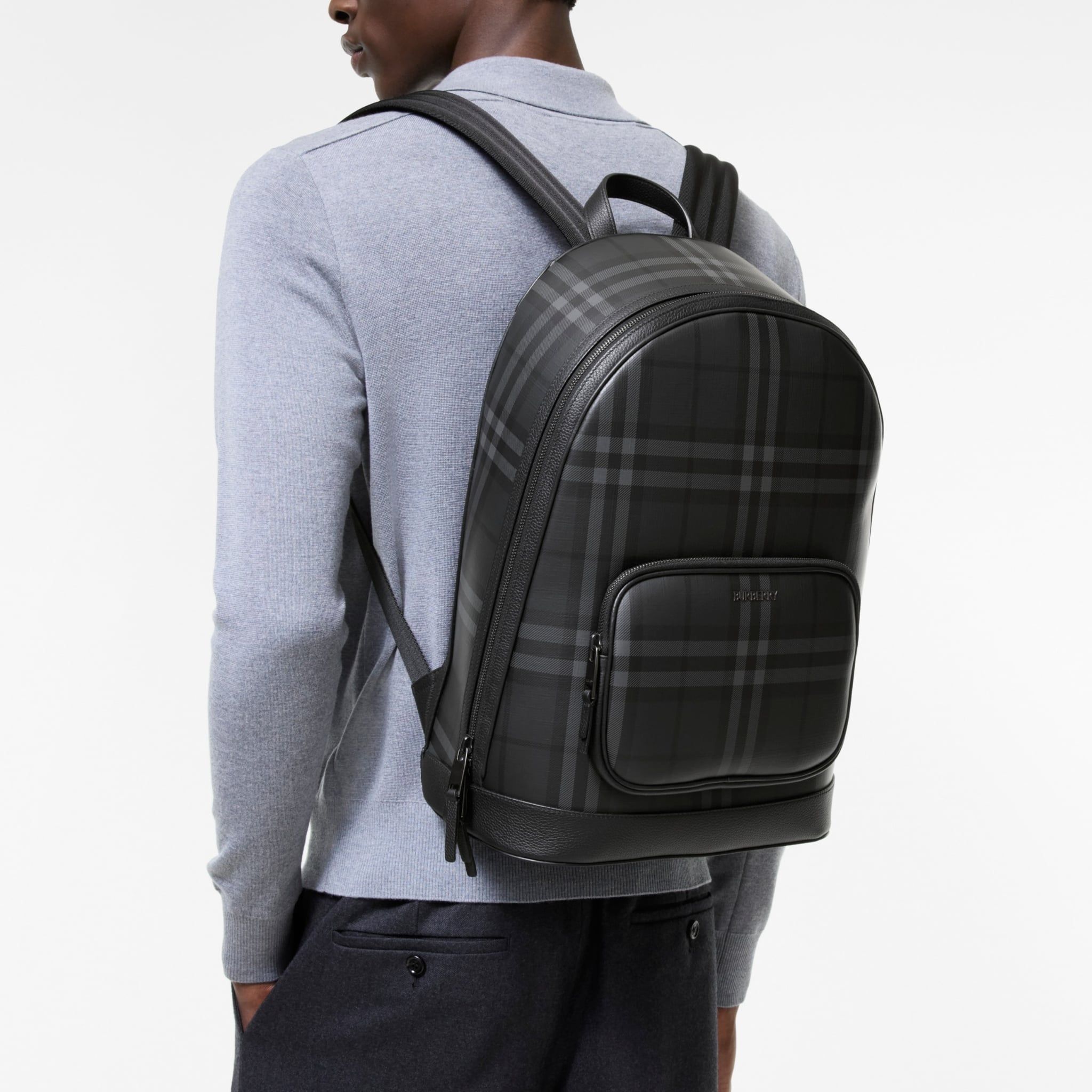  Balo Burberry City Check Zip Backpack 'Iron Grey' 