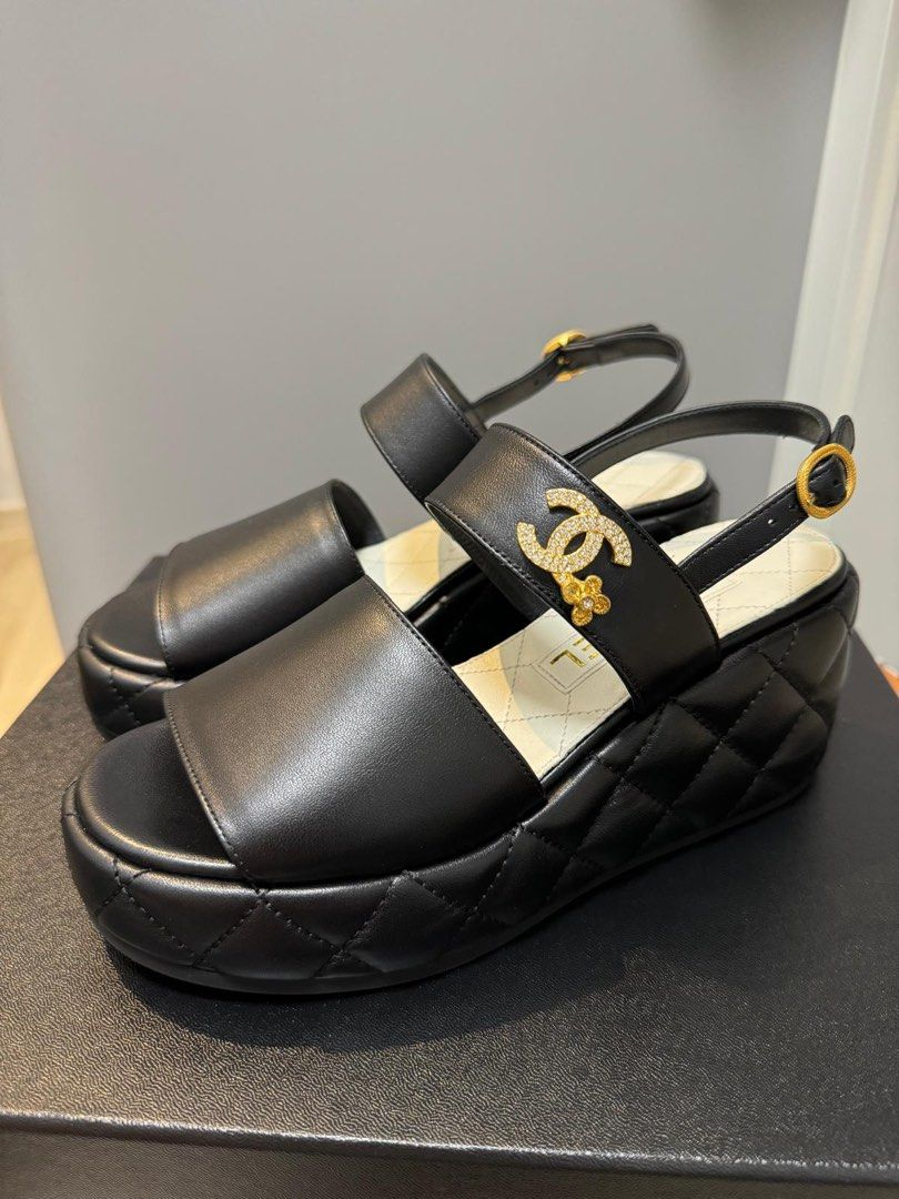  Dép Nữ Chanel Mark Platform A Cute Flower 'Black' 