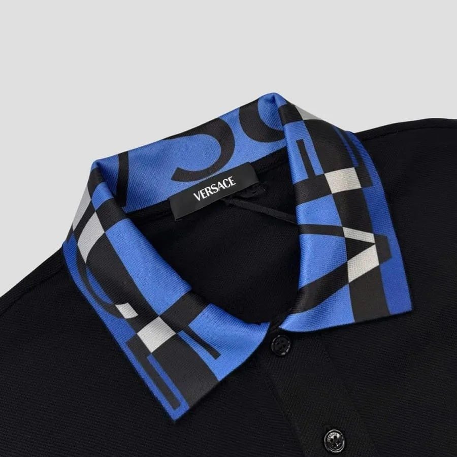  Áo Nam Versace Patterned Collar Logo 'Black' 