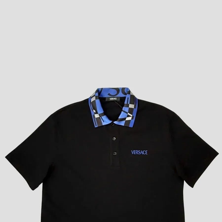  Áo Nam Versace Patterned Collar Logo 'Black' 