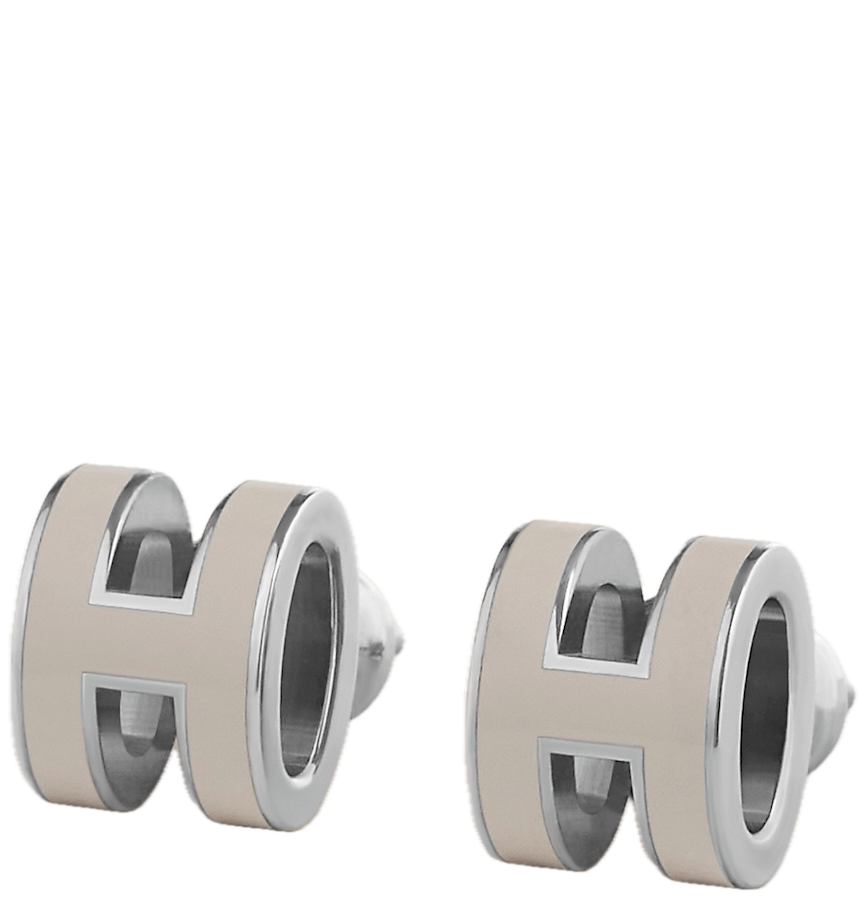  Khuyên Tai Nữ Hermes Mini Pop H 'Marron Glacé Palladium' 