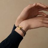  Vòng Tay Nam Hermes Tournis Tresse 'Gris Étain Gold' 